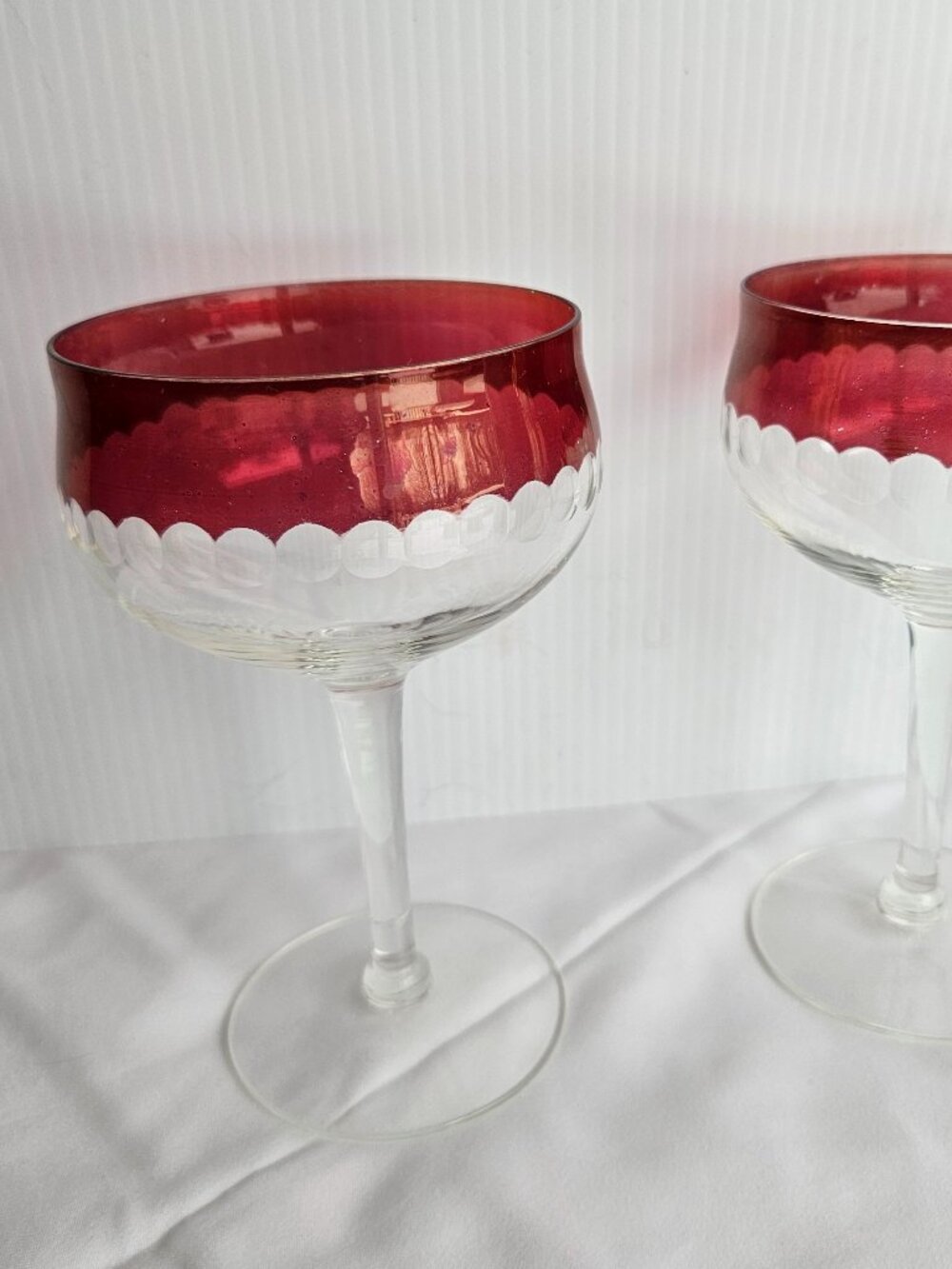 Vintage Ruby Flash Coupe Glasses Set of 2 Cranberry Red Barware